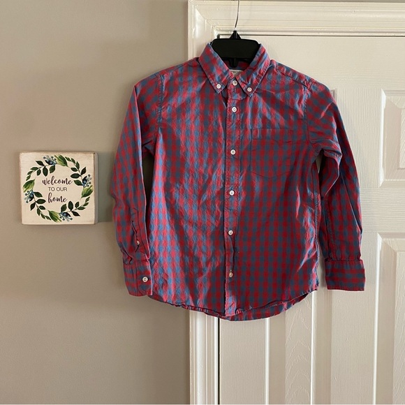Crewcuts Boys Button Down Dress Shirt Red Blue Checkers Size 8 Crew Cuts J Crew - Picture 1 of 10